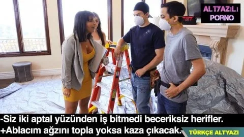 Sinirlenen emlakçı kadını sikiyle uysallaştıran sıvacı genç